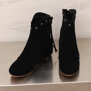 Ankelboots i Mocka med Fransar