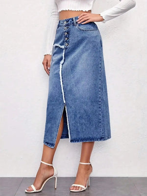 Asymmetrisk jeanskjol med slits