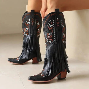 Cowgirl Boots med Fransar och Broderi