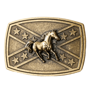 Bältespänne med sydstatsflagga och westernmotiv Guldhäst