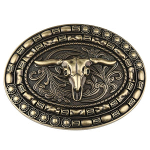Bältespänne ovalt tjurhuvud mönster brons western Bronsko
