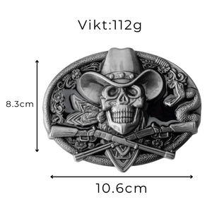 Bältesspänne cowboy dödskalle korsade gevär western stil
