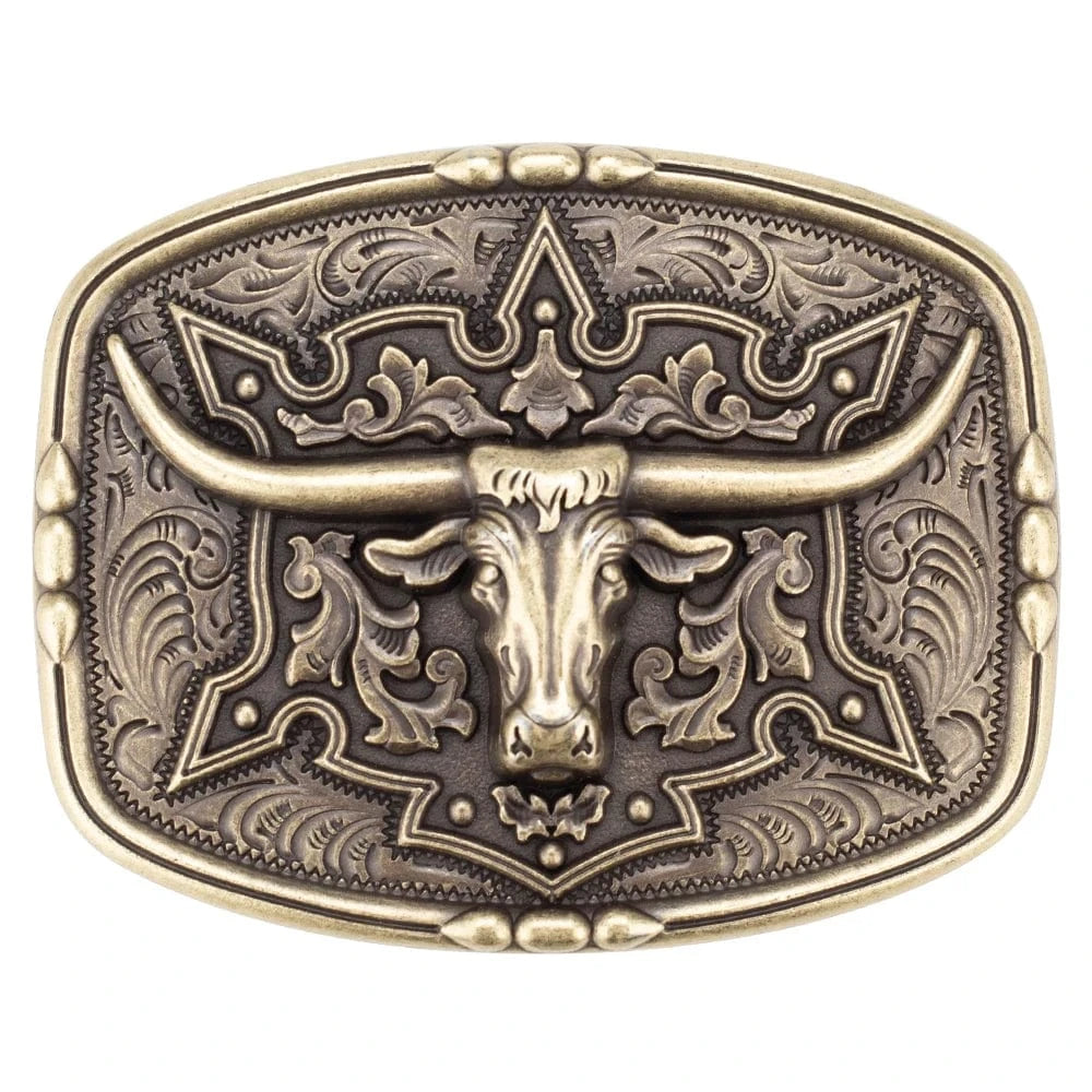 Bältesspänne Longhorn i metall western stil Brons