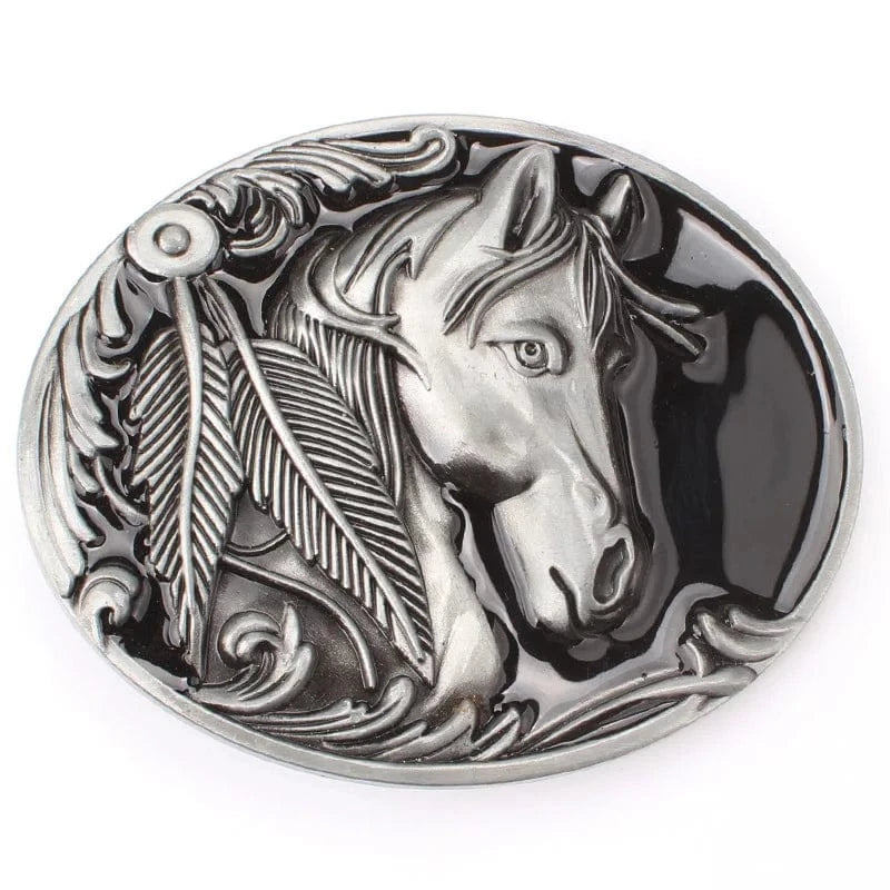 Bältesspänne med hästhuvud och fjädrar Silver
