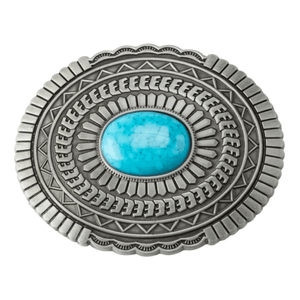 Bältesspänne med turkoser och detaljerat guldmönster Oval silver