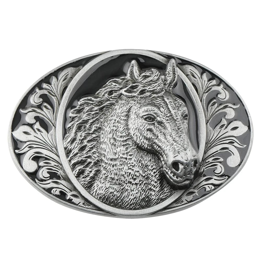 Bältesspänne western stil med hästhuvud Silver
