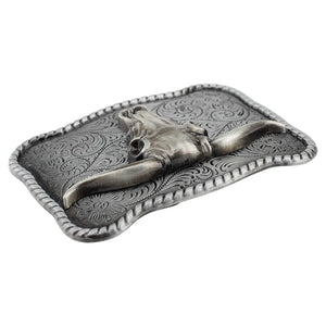 Bältesspänne western stil med tjur huvud antik silver finish