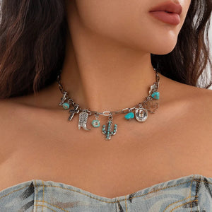 Berlockhalsband i western stil med western-motiv och turkos Silver 1