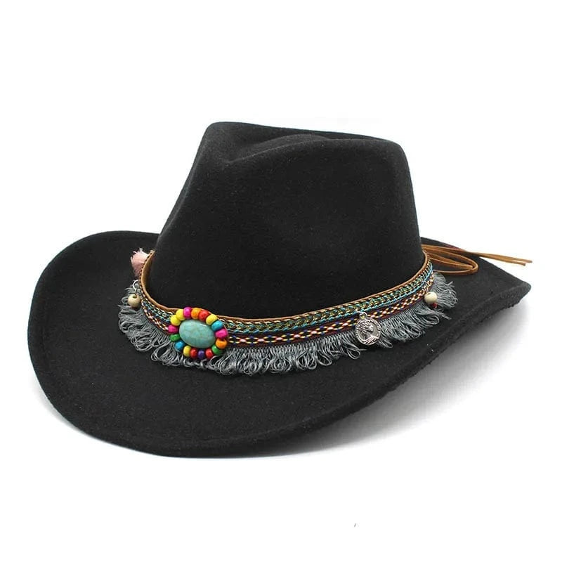 Bohemisk filt cowboyhatt Svart / 56-58cm