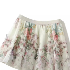 Bohemisk tyllkjol med blommigt akvarellmönster
