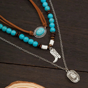 Bohemiskt lager-på-lager halsband med turkos Stil med 3st