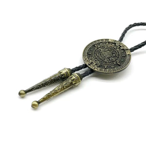 Bolo tie i aztekisk design med genuint läder