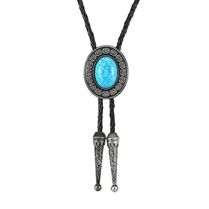 Bolo tie i läder med natursten Turkosblå