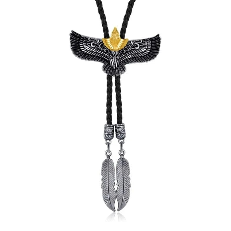 Bolo tie i svart läder med flygande örnhänge Svart