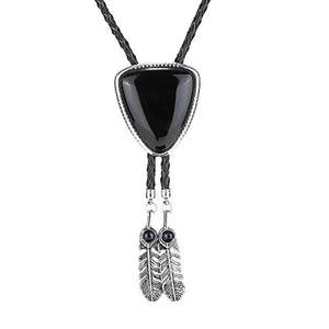 Bolo tie i triangelform med fjäderdetalj och natursten Svart 2