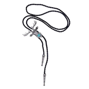Bolo tie med älghuvud och blå sten