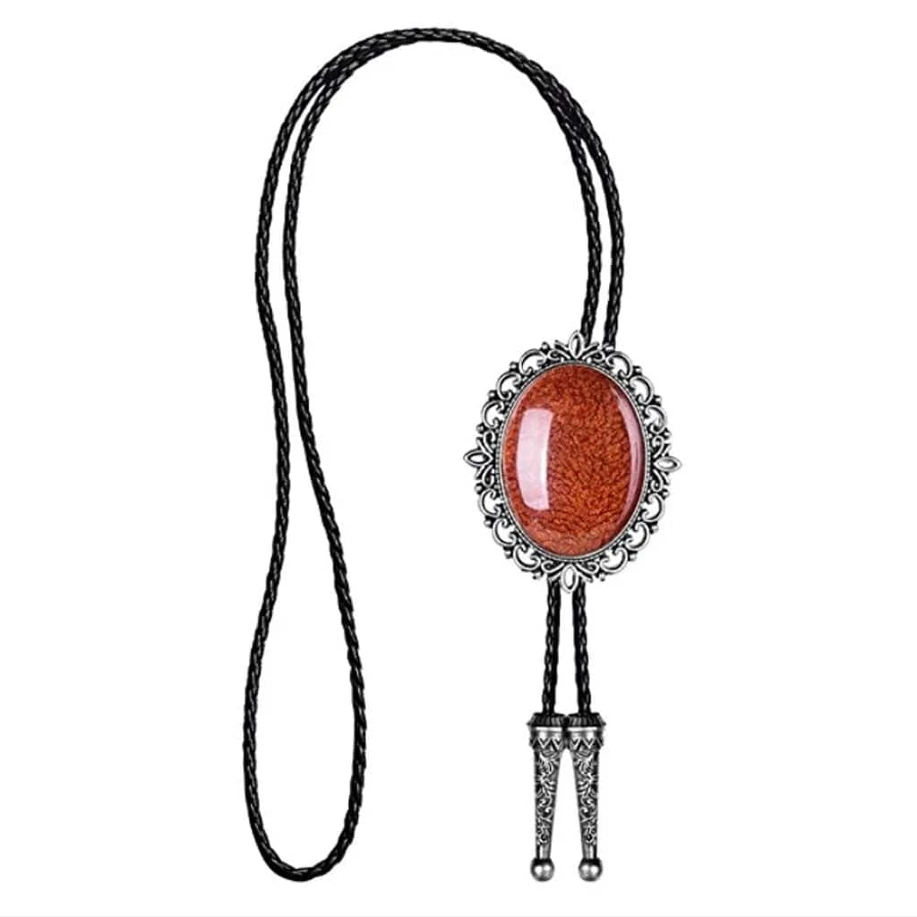 Bolo tie med brunt ovalt hänge i natursten Brun