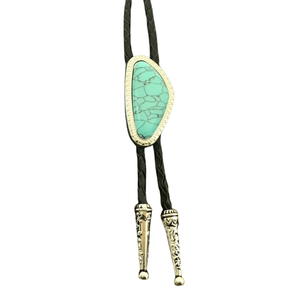Bolo tie med färgad sten i oregelbunden form Ljusblå