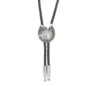 Bolo tie med hästhuvud och glittrande hästsko