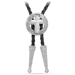 Bolo tie med kors i rund silvermedaljong Silver
