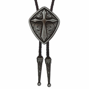 Bolo tie med korshänge i metall Antiksilver