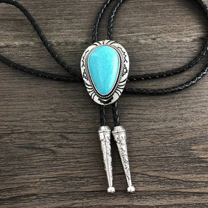 Bolo tie med naturlig blå sten Blå droppform
