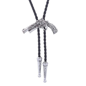 Bolo tie med retro pistol i metall Silver
