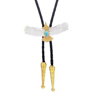 Bolo tie med silver- och guldfärgad örn och blå sten Silver och guld