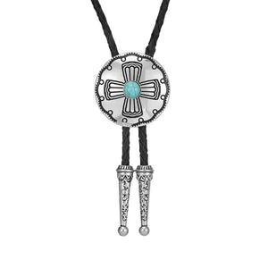 Bolo tie rund med korsdetalj och sten Blå