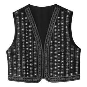 Broderad Väst Dam med Paljetter Svart / XS