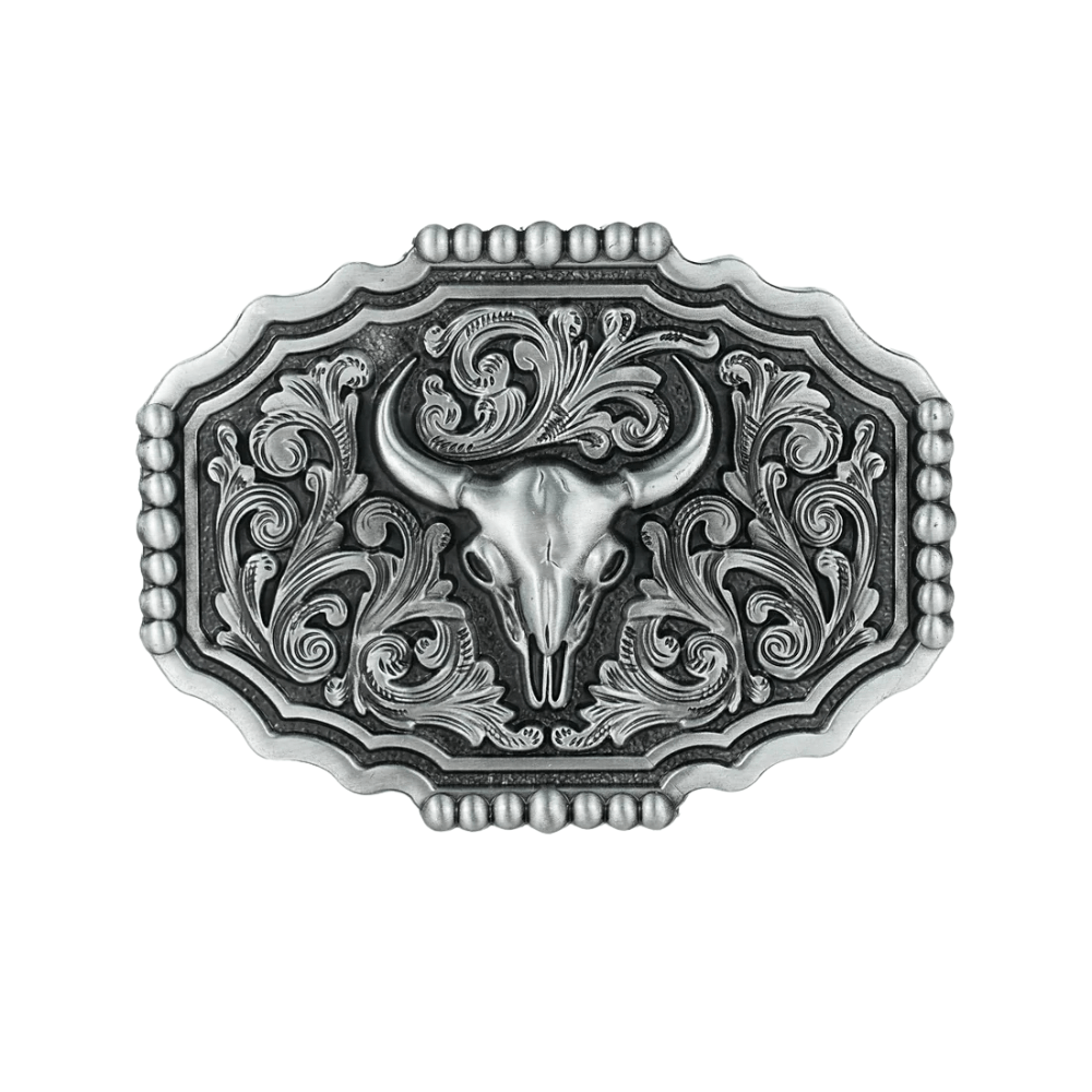 Buffelskalle Blommig Ram Bältesspänne Silver