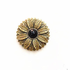 Concho i Mässing med Tribal Solblomma och Färgsten Antikguld och svart / 30mm