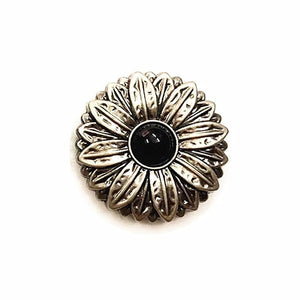 Concho i Mässing med Tribal Solblomma och Färgsten Antiksilver och svart / 30mm