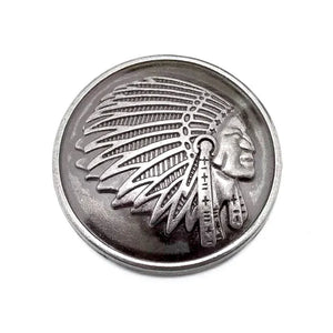 Concho i metall med indianskt hövdingmotiv Antik silver / 20mm
