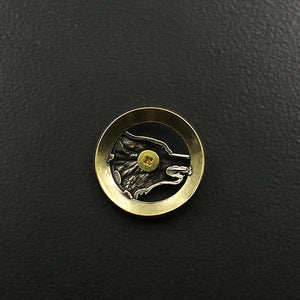Concho rund mässing med varghuvud Guld och silver / 30 mm