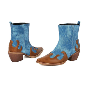 Låga Cowboy Boots i Denim och Läder för Dam