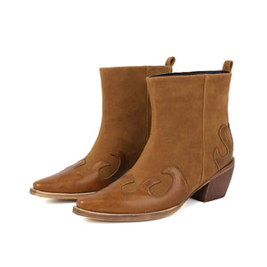 Låga Cowboy Boots i Denim och Läder för Dam