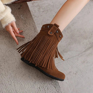 Cowgirl-Ankelboots i Mocka med Fransar och Stjärnor
