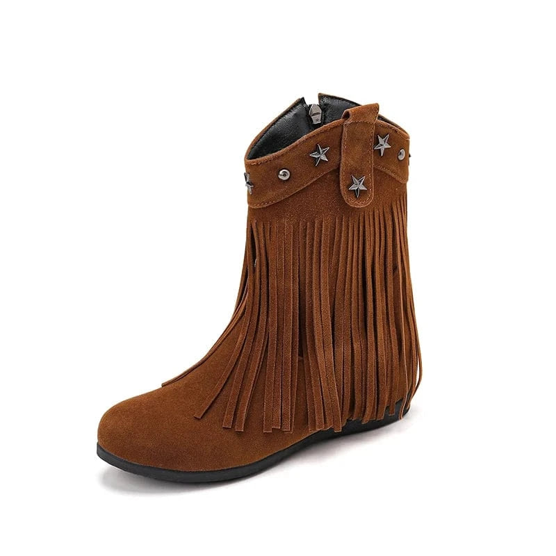 Cowgirl-Ankelboots i Mocka med Fransar och Stjärnor Brun / 35