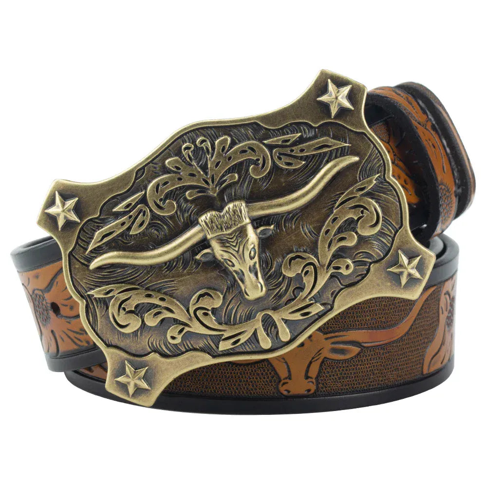 Cowboybälte äkta läder djurgravyr Rektangel Kamel / 95cm