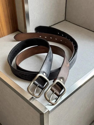 Cowboybälte i Handgjort Flätat Läder med Klassisk Spänne