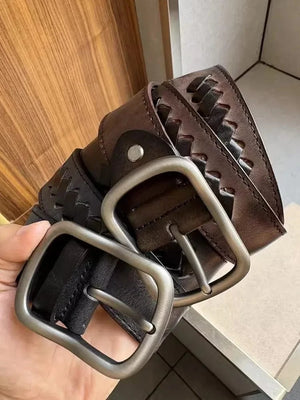 Cowboybälte i Handgjort Flätat Läder med Klassisk Spänne