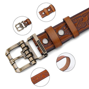 Cowboybälte i Präglat Läder med Vintage Spänne