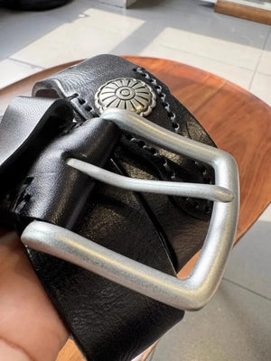 Cowboybälte i Svart Äkta Läder med Silverdetaljer