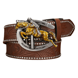 Cowboybälte med häst och hästskospänne Brun silver / 120cm