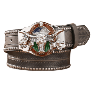 Cowboybälte med silverfärgat Longhornspänne Grå / 120cm