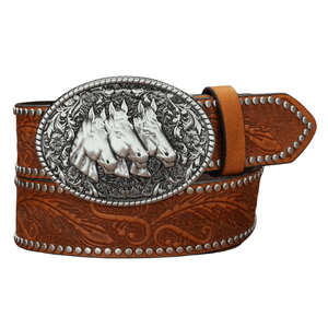 Cowboybälte silverfärgat hästspänne Brun / 120cm