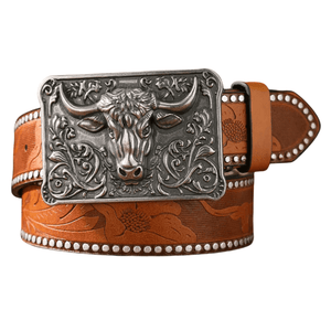 Cowboybälte Tjurhuvud Silver Kamel / 120cm