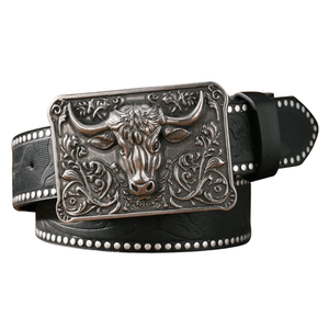 Cowboybälte Tjurhuvud Silver Svart / 120cm