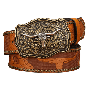 Cowboybältet med graverat longhornsspänne Brun / 120cm